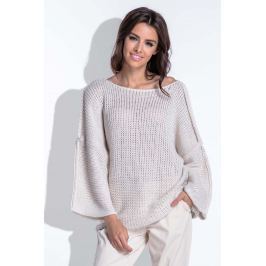 Luźny Beżowy Sweter z Szerokim Rękawem