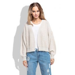 Beżowy Krótki Sweter bez Zapięcia z Grubszym Splotem