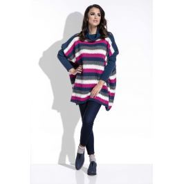 Amarantowy Sweter Oversizowy w Paski z Golfem