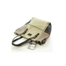 Beżowa Torba Typu Shopper ze Srebrnymi Detalami