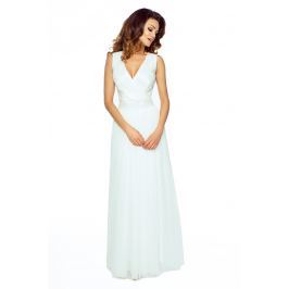 Ecru Elegancka Maxi Sukienka z Koronkową Górą