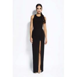 Czarna Sukienka Elegancka Maxi Długim Rozporkiem