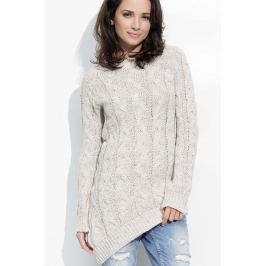 Beżowy Melanżowy Sweter z Ozdobnymi Warkoczami